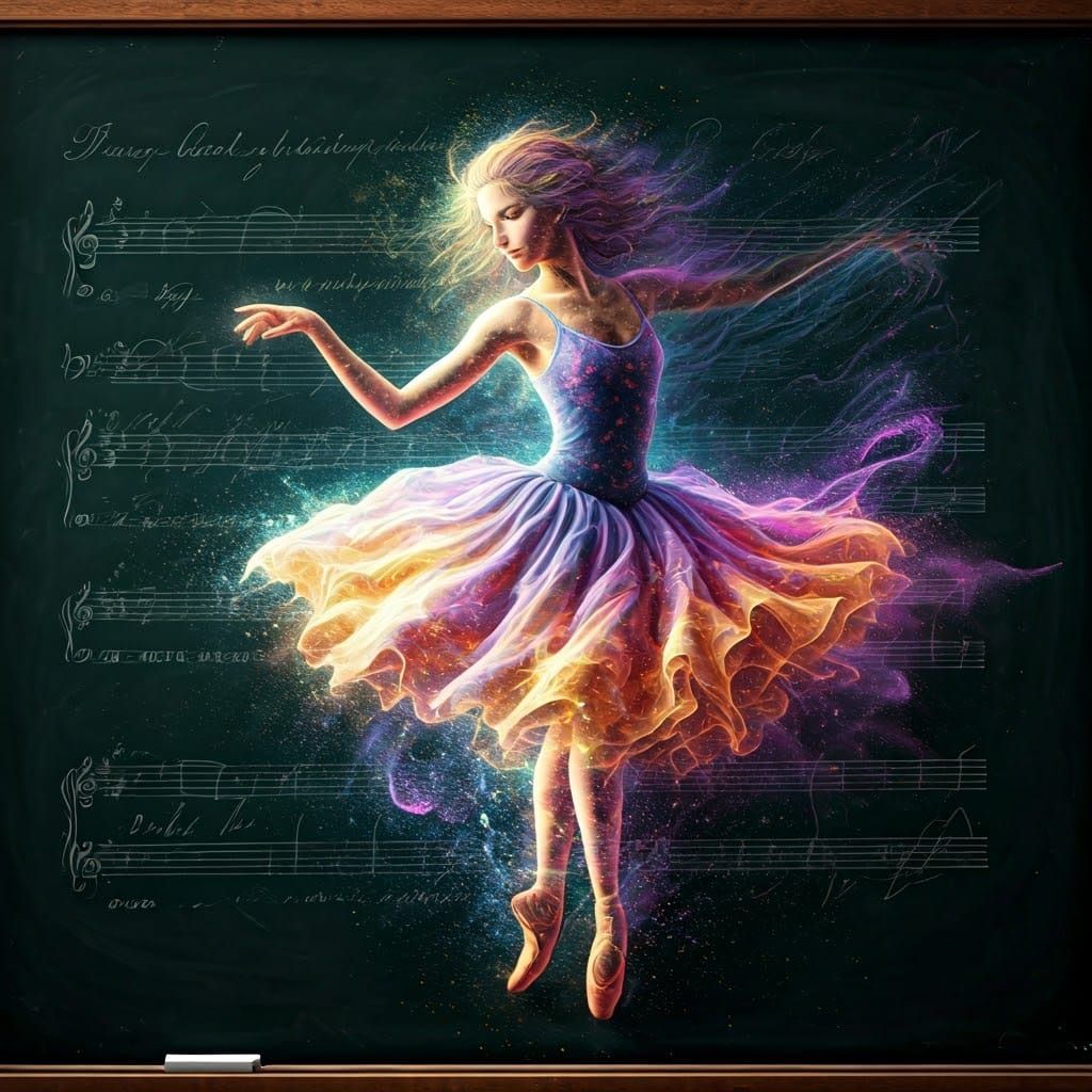 Ethereal Chalk Dancer on Blackboard Canvas