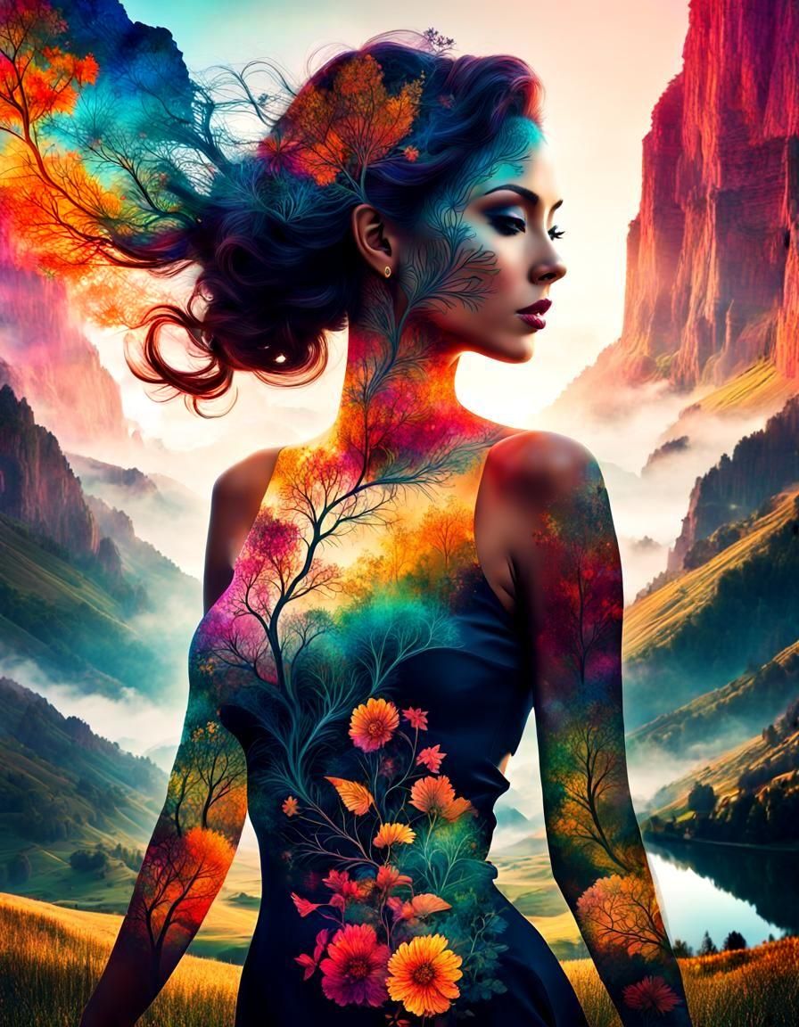 Mystical Woman Silhouette in Double Exposure Art