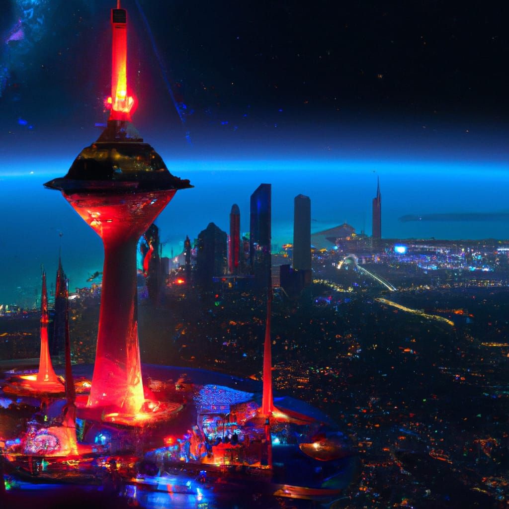 Futuristic Kuwait City at Night in Cybertron Style