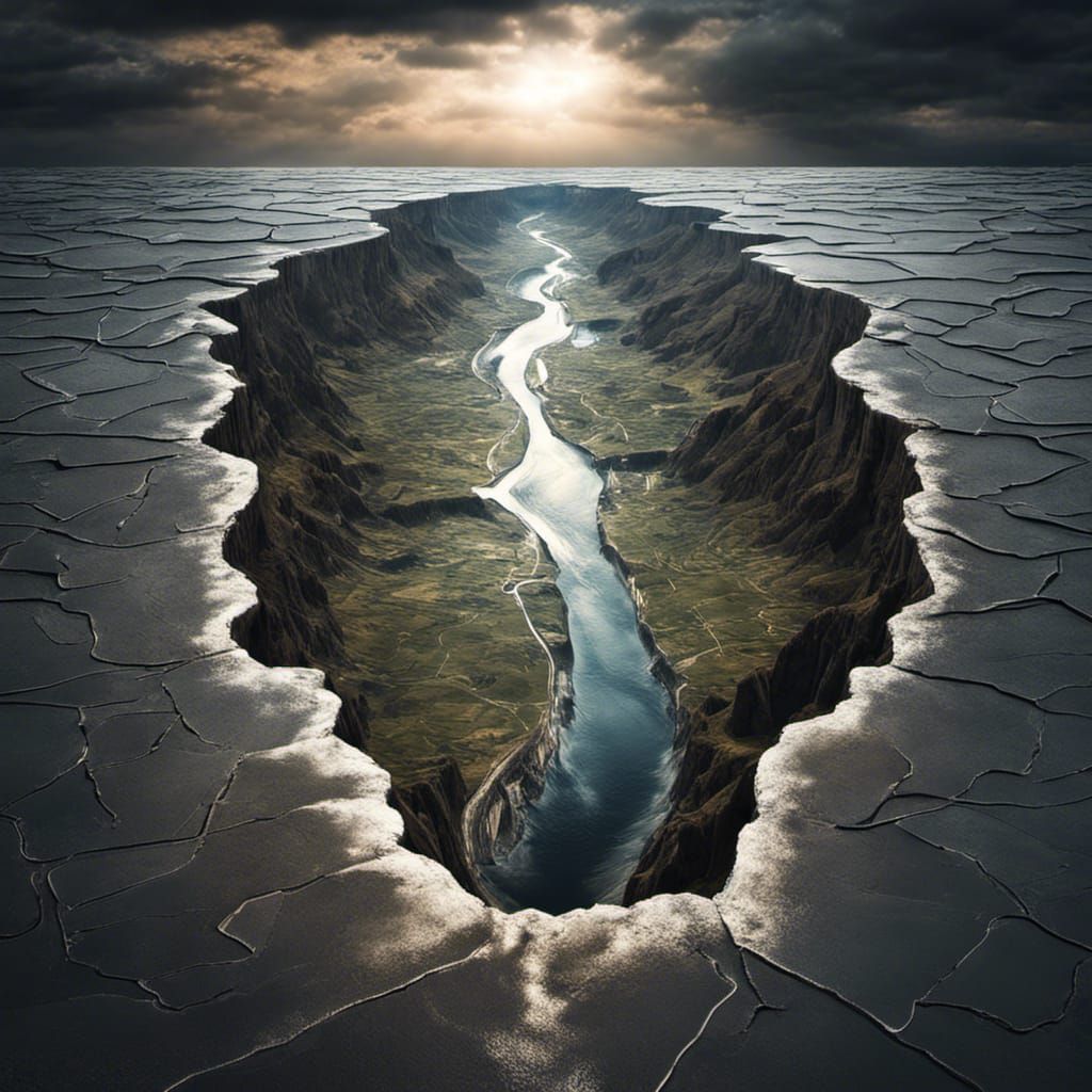 Hyperrealistic Flat Earth Edge with Flowing Water