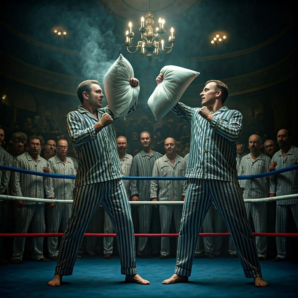 Vintage Striped Pajama Boxing Match in a Smoky Arena