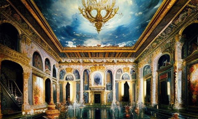 Renaissance Palace: Baroque Oil Painting
