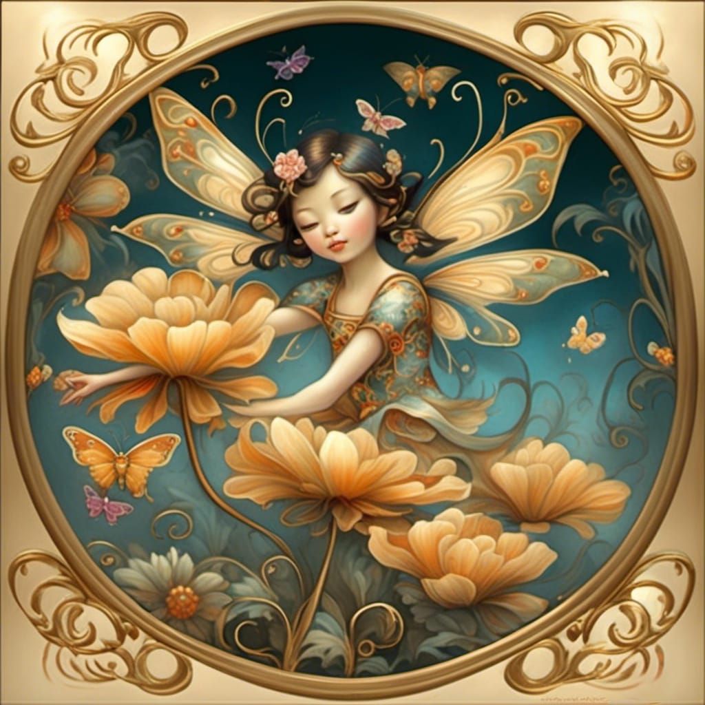 Fairy on Flower in Digital Fantasy Art Style