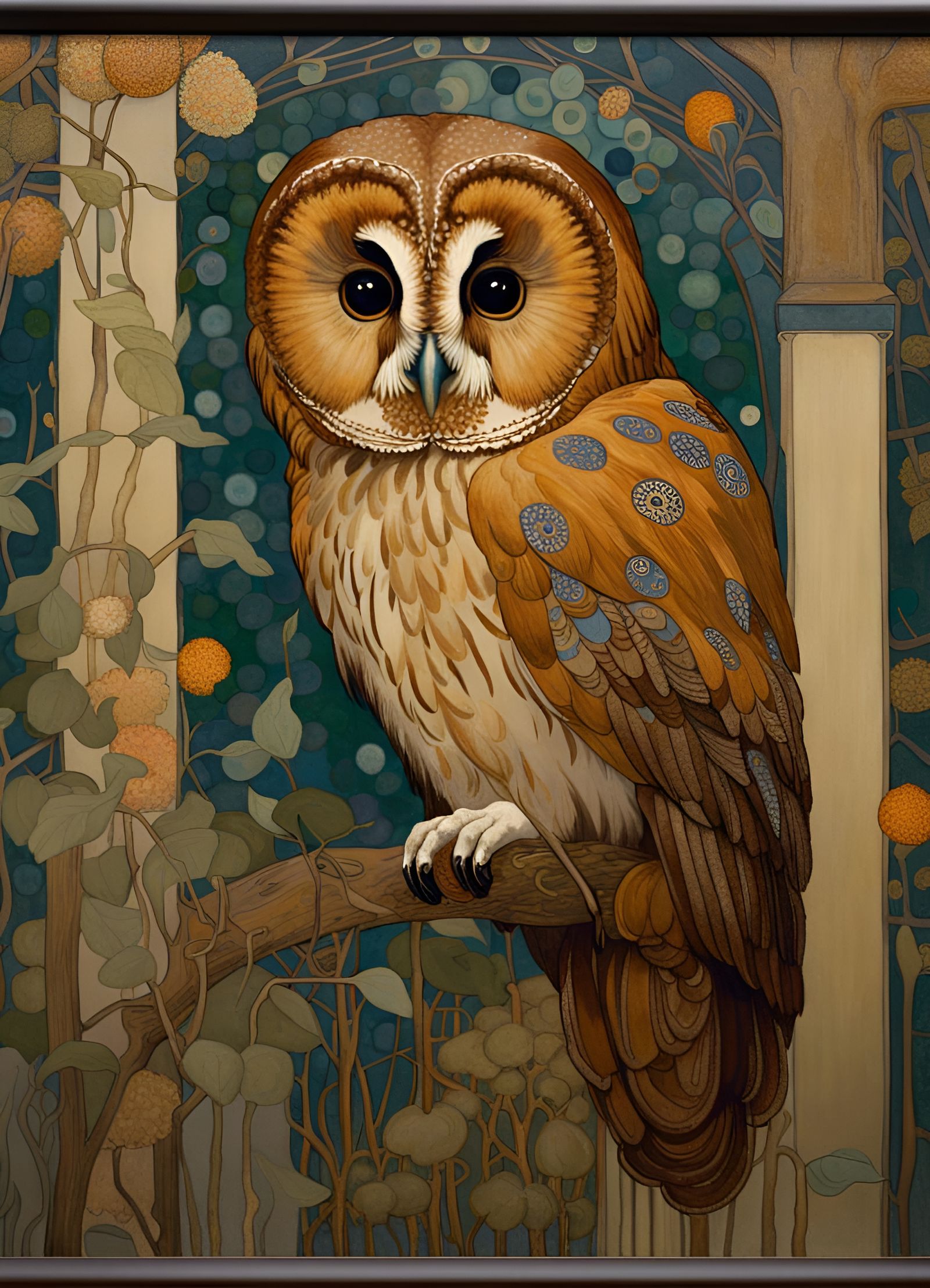 Art Nouveau Tawny Owl Illustration