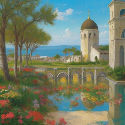 Majestic Renaissance Landscape in Abstract Impressionist Sty...