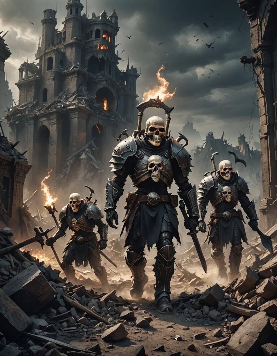 Three-Headed Skull Knight in Dark Fantasy Art