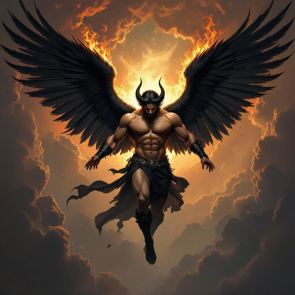 Majestic Lucifer Falls Through Dark Abyss