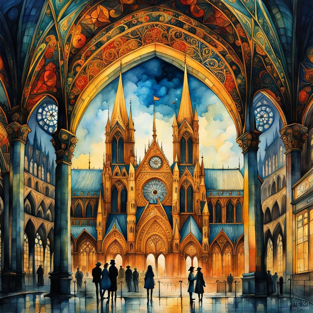 Train Station Double Exposure: Watercolor and Ink Art