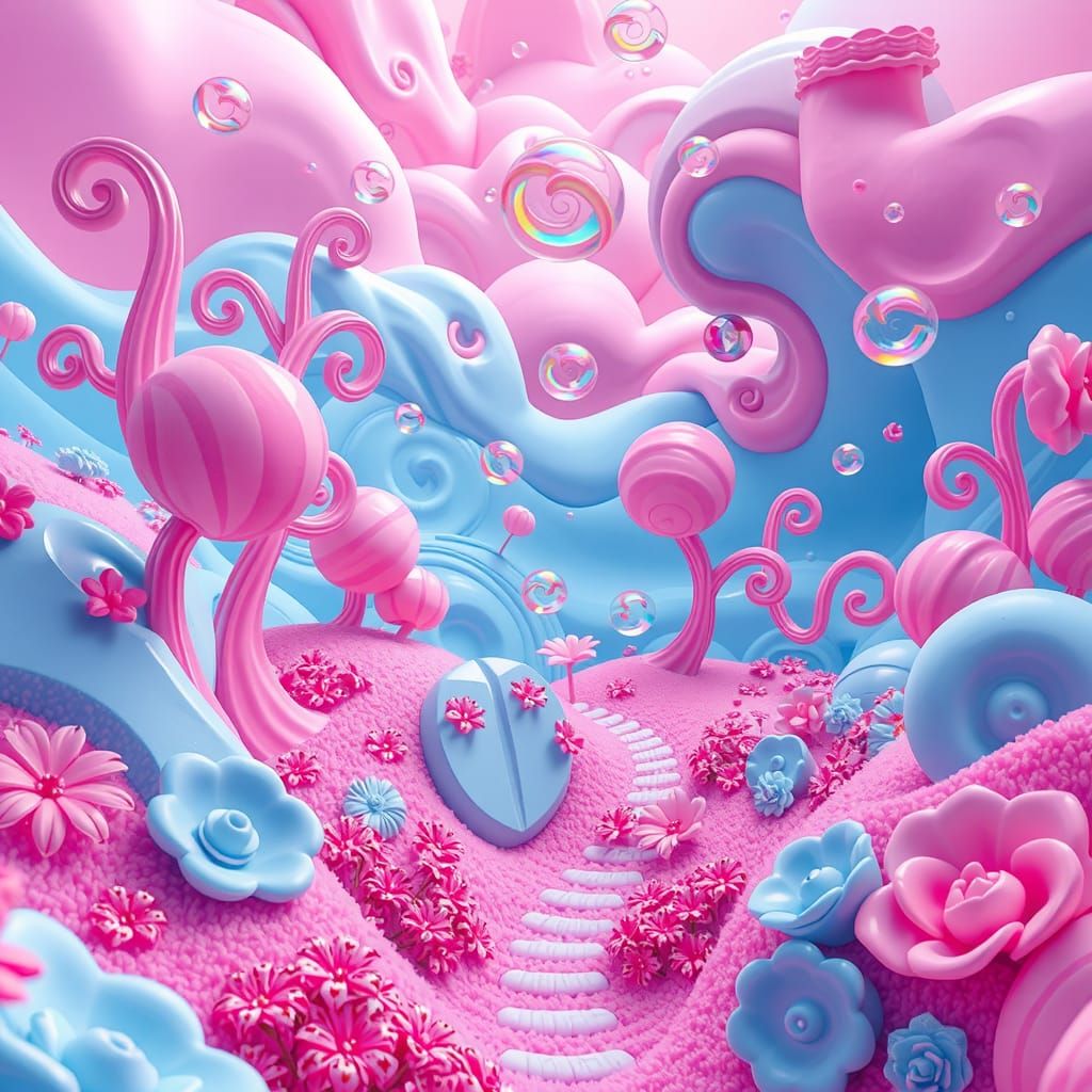 Bubblegum Wonderland in Pop Surrealist Style