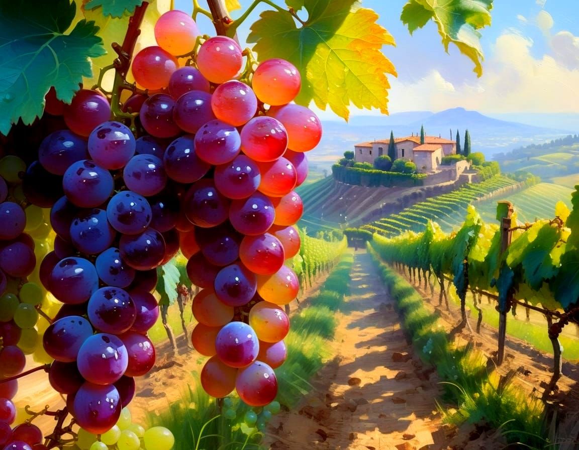 Vibrant Vineyard Landscape with Juicy Grapes and Bioluminesc...