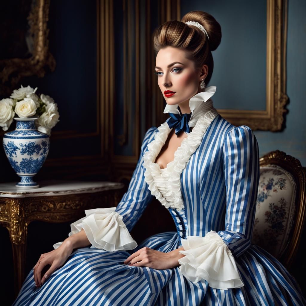 Elegant 19th Century Woman in Jouy Boudoir