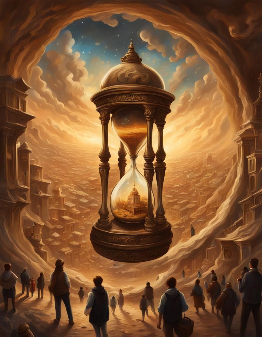 City in Hourglass During Sandstorm, Oil Painting