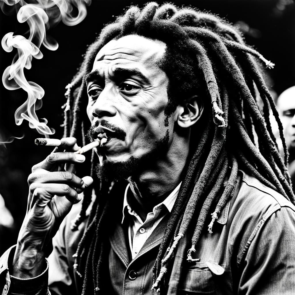 Bob Marley Portrait Smoking