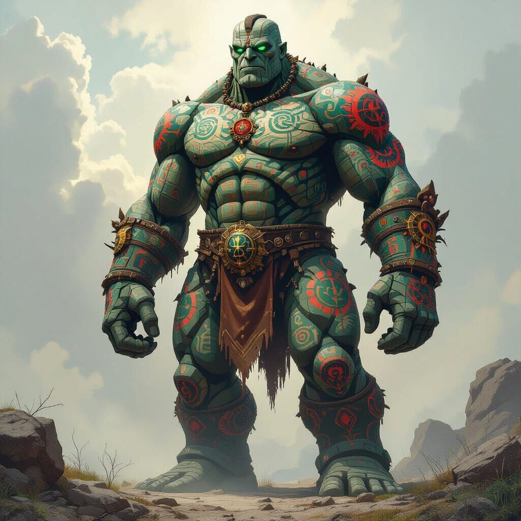 Golem with Mystical Tattoos in Digital Art Style