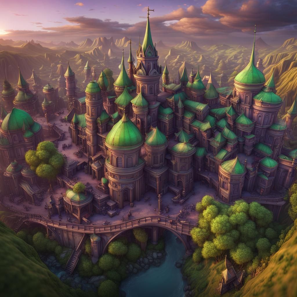 Futuristic Steel Town in Golden Light