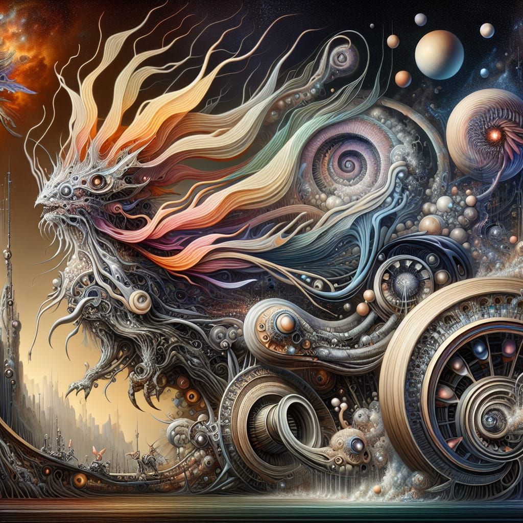 Fantastic Fusion Creature in Surreal Art Nouveau Style