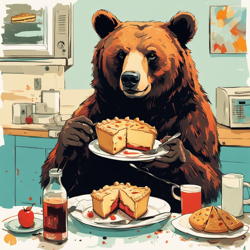 Bear Eating Pie: Detailed Fantasy Art