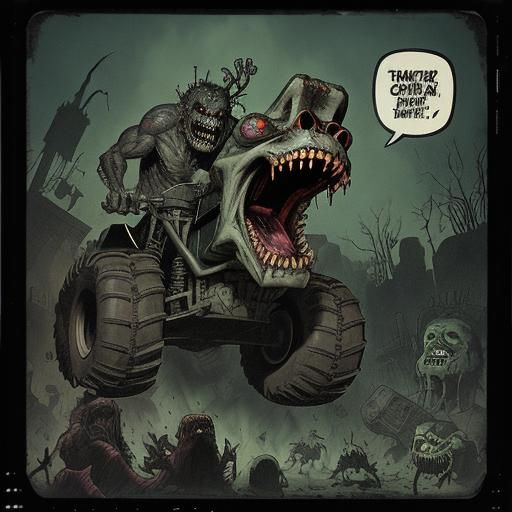 Frankenstein Monster Truck in Grimdark Comic Style