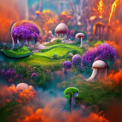 Fantasy Landscape with Mushrooms, Detailed Matte Painting