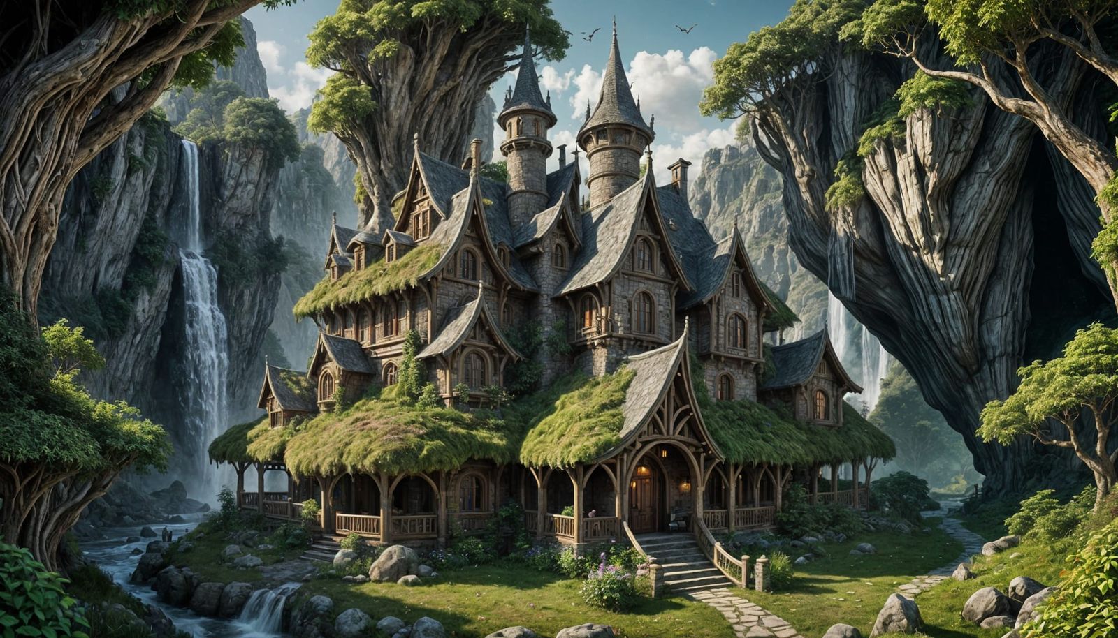Elven Cottage in Wooded Gorge: Fantasy Concept Art