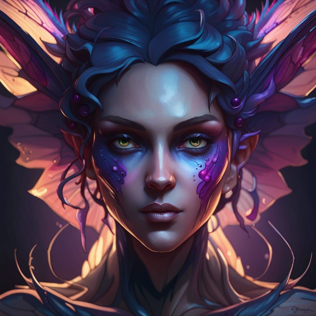 Evil Fairy Portrait in Hyperdetailed Style