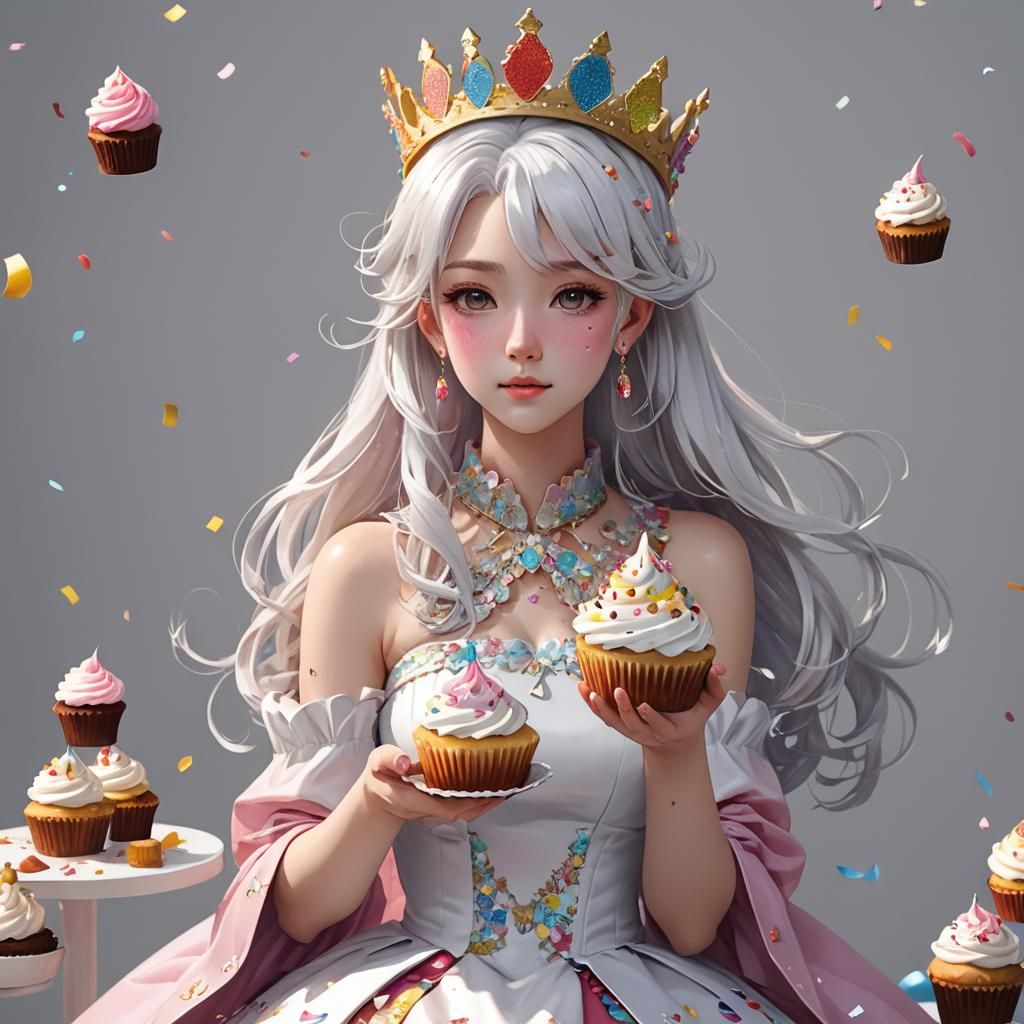 Anime Queen with Cupcake Dress and Crown