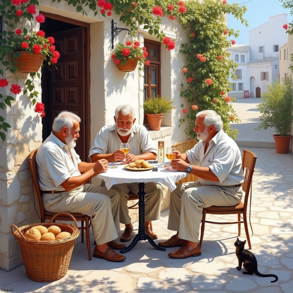 Two Elderly Men Enjoy a Leisurely Afternoon of Dominos on th...