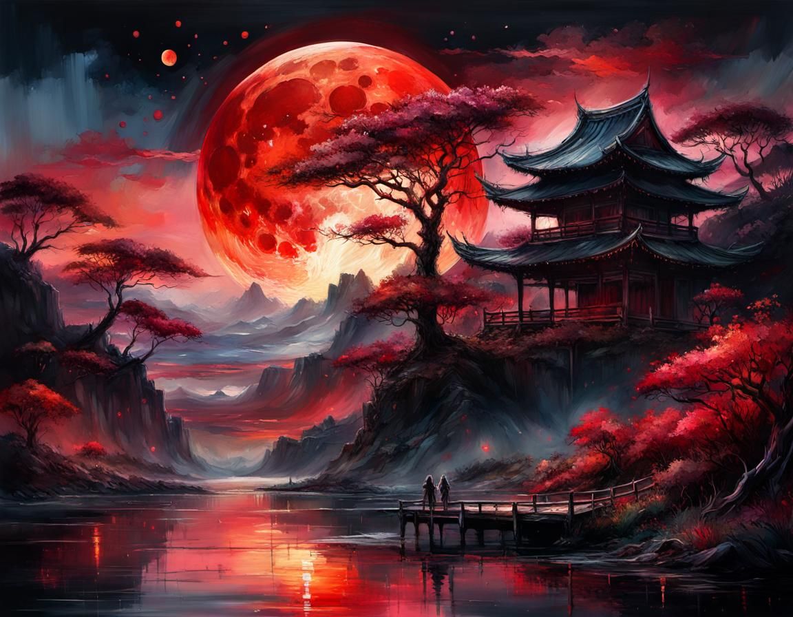 Bloodmoon Summerscape Sunset Digital Oil Painting