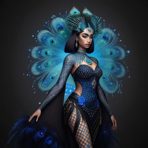 Cosmic Woman with Peacock Feathers