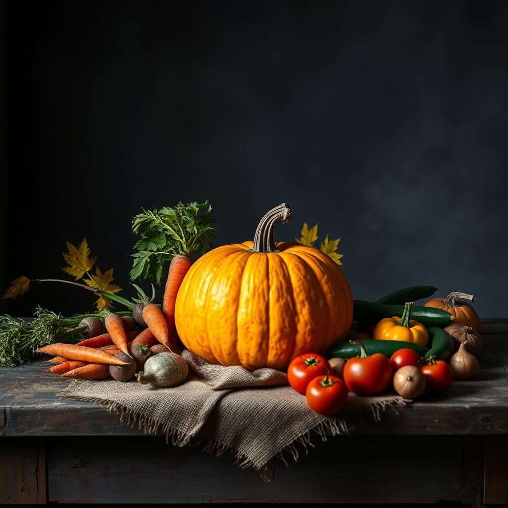 Autumn Still Life with Pumpkin in Cinematic Lighting