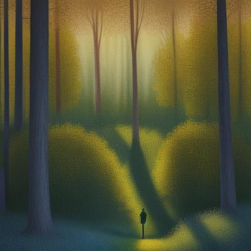 Pointillist Landscape with Lone Figure in Glowing Light