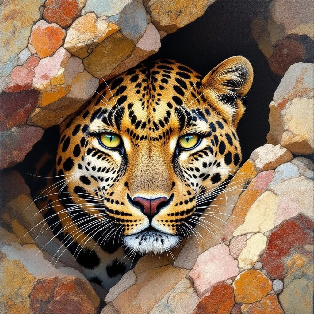 Leopard's Fierce Gaze Amidst Jasper-Rich Landscape