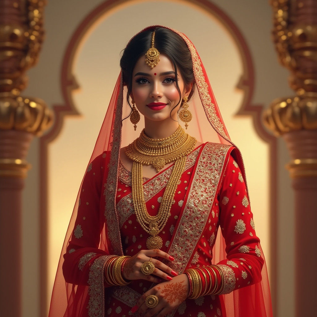 Stunning Indian Bride in Traditional Red Saree