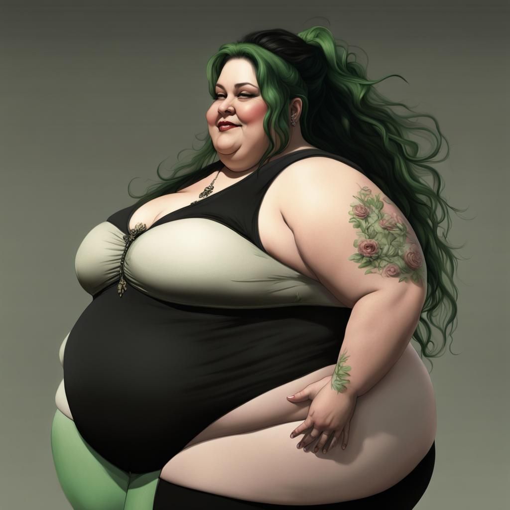 BBW Gothic Woman with Green and Black Hair
