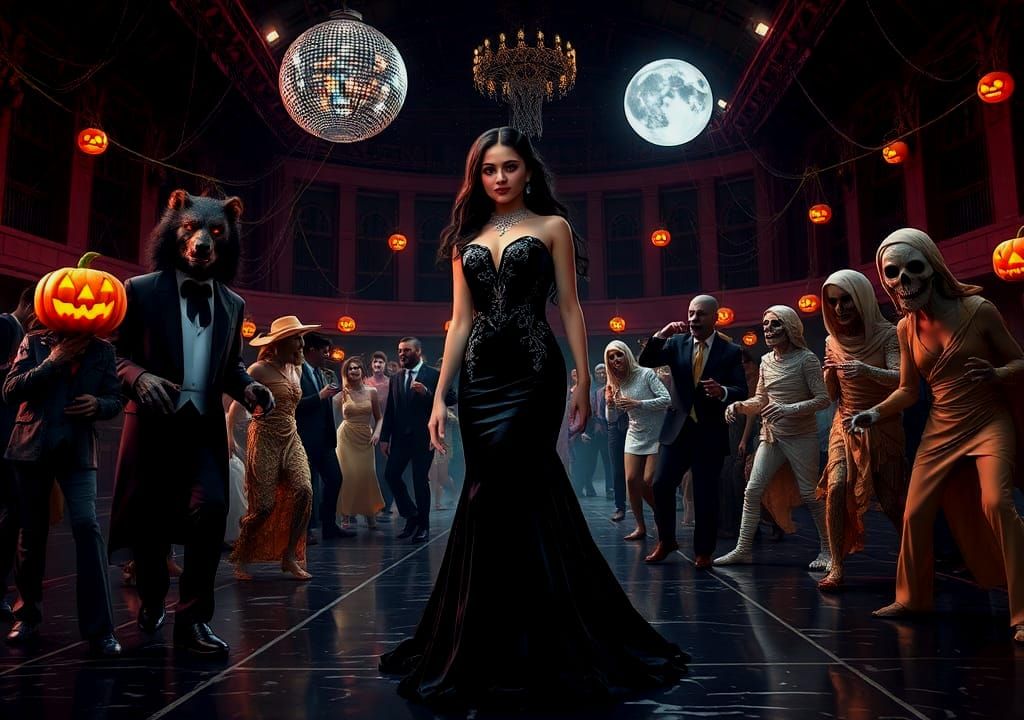 Halloween Party with Witch, Werewolf, and Zombies