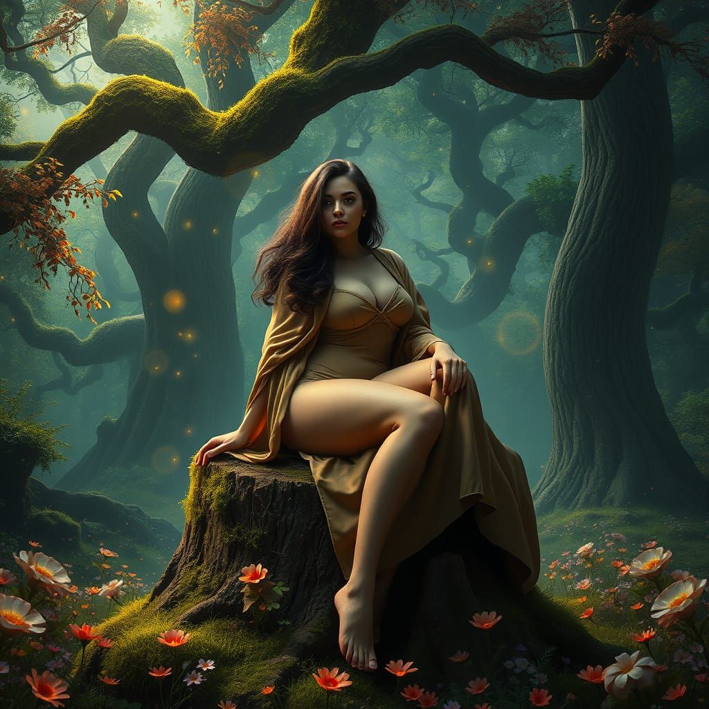 Ethereal Forest Goddess in Ancient Woodland