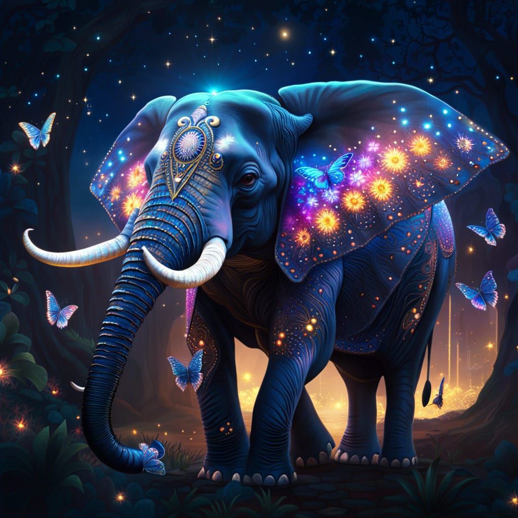 Ethereal Elephant Butterfly in Cosmic Fantasy Style
