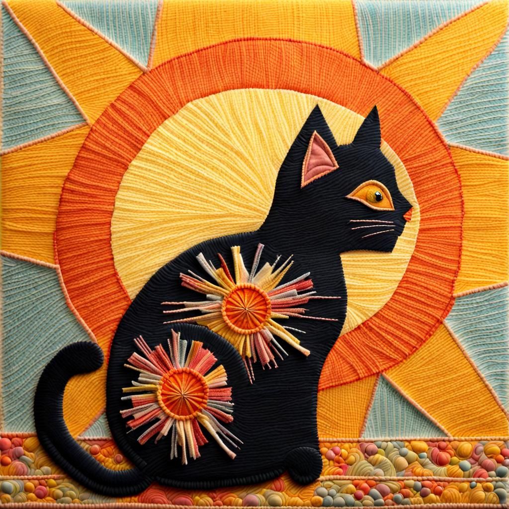 Sunlit Cat in Textile Art
