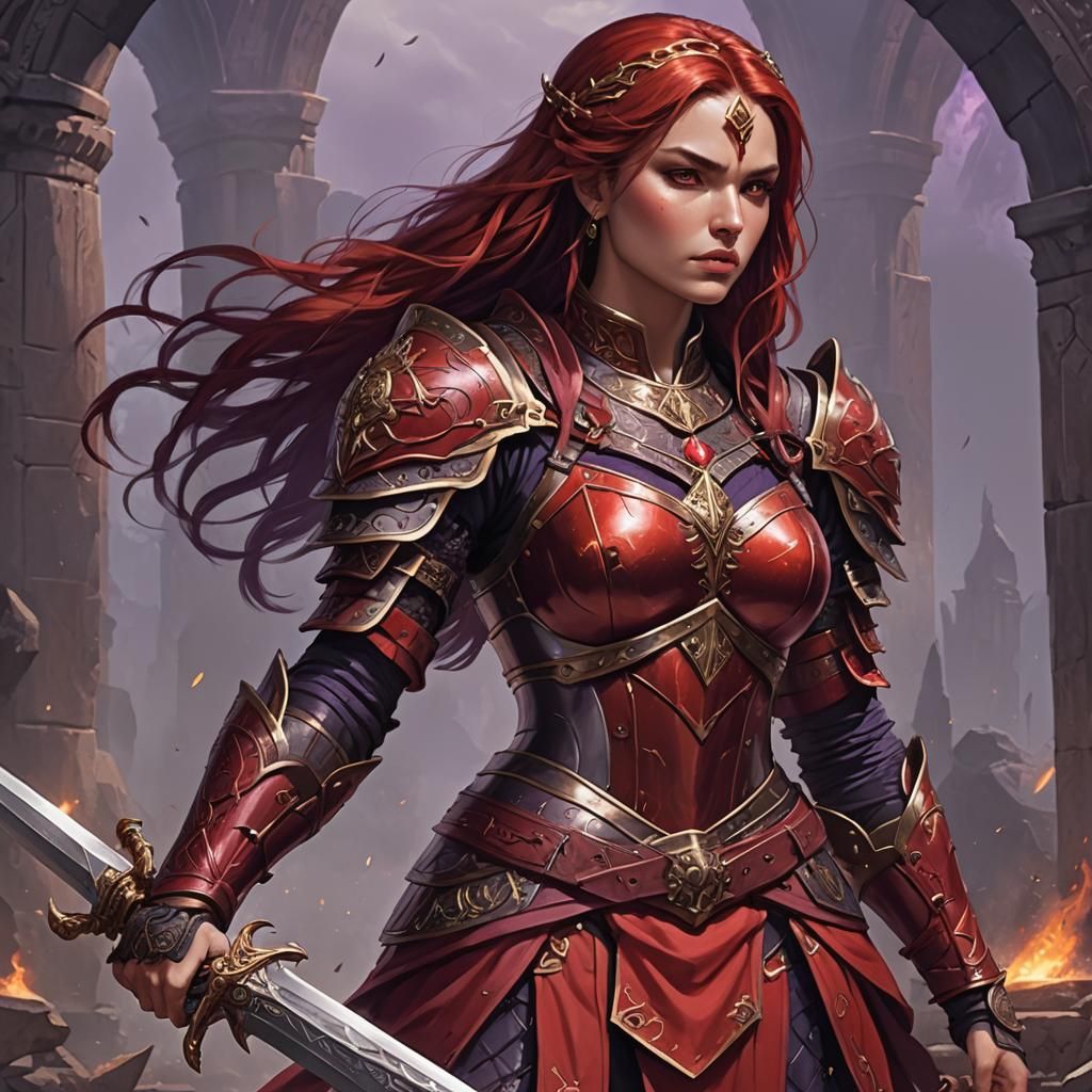 Warrior Queen in Red Armor with Sword