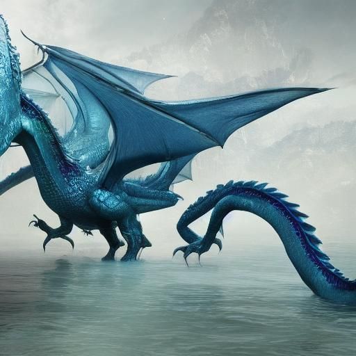 Realistic Water Dragon Rising from the Ocean