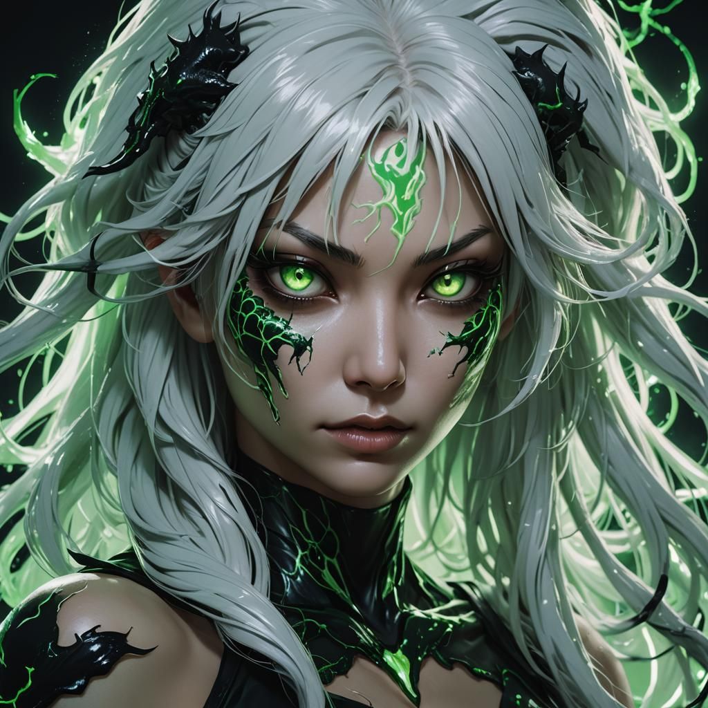 Kitsune Girl's Eerie Transformation: A Dark Fantasy Portrait