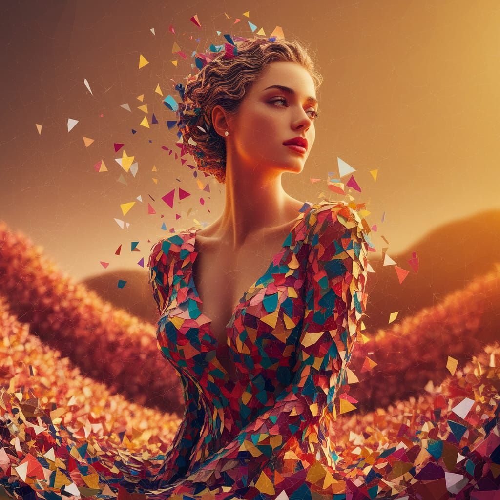 Prism Assemblage: Woman in Vibrant Paper Collage