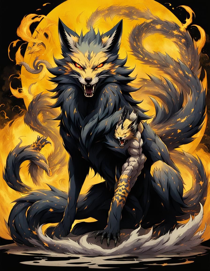 Nine-Tailed Fox in Dynamic Anime Style