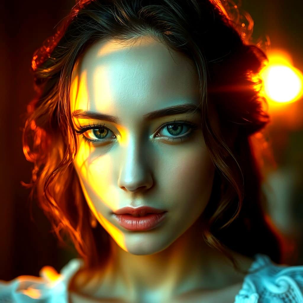 Golden Light Woman: Hyperrealistic Cinematic Portrait