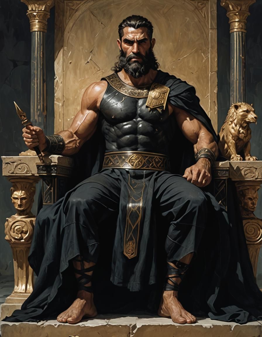 Noble Greek Man on Throne with Spear