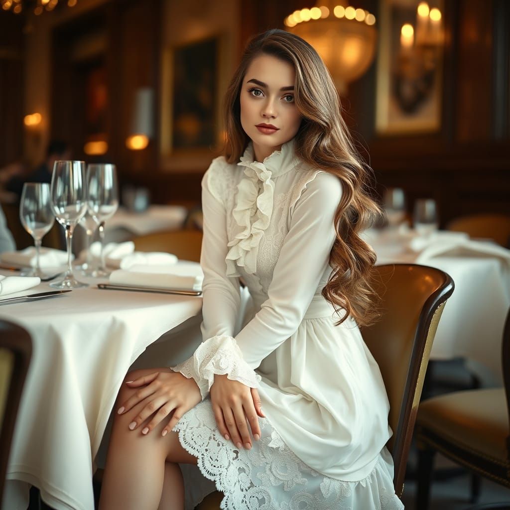 Elegant Woman in White Dress, Art Nouveau Style