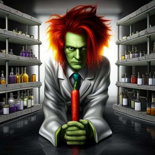 Mad Scientist with Carrot-Top Hair in a Hyperrealistic Labor...