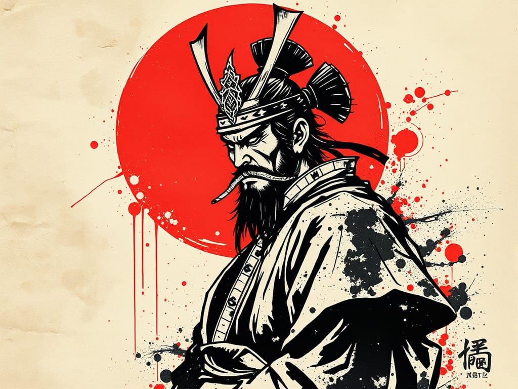 Ronin Warrior in Ink Splatter Style