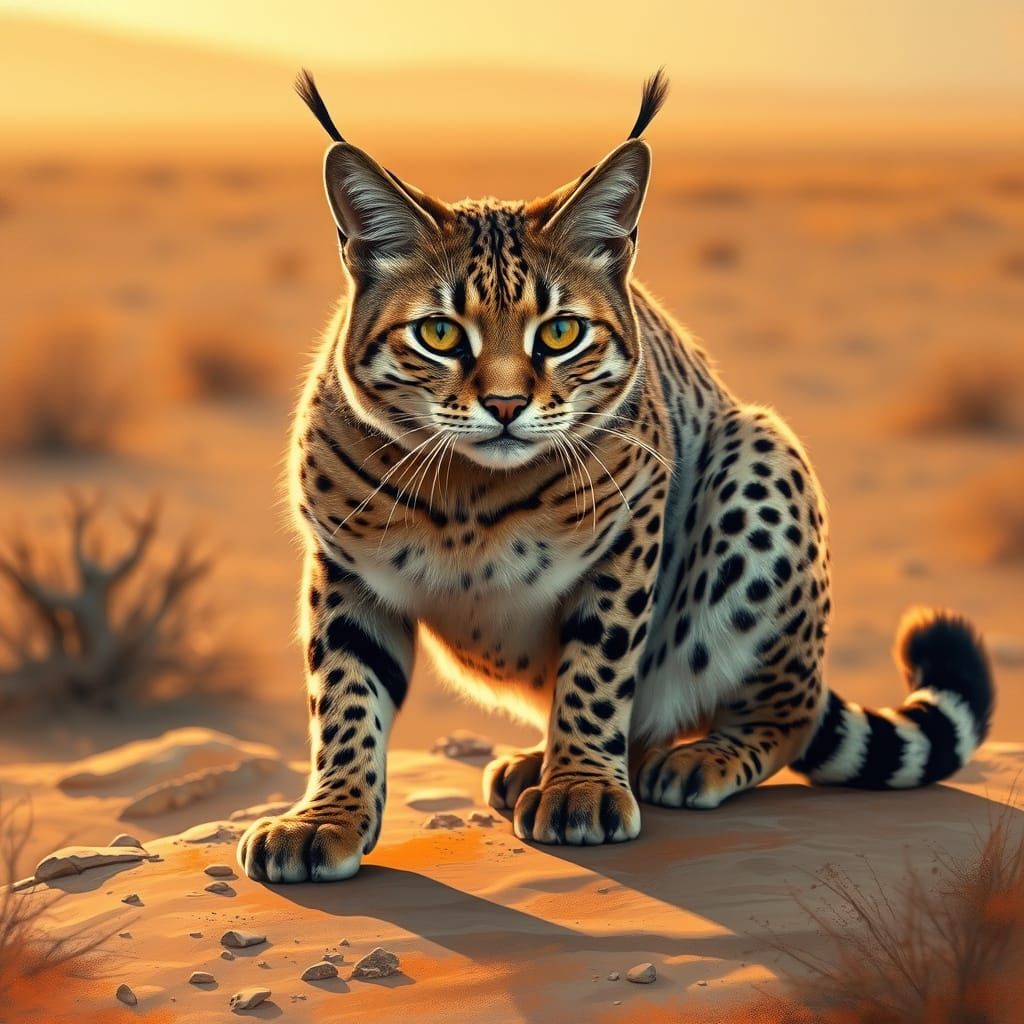Majestic Black-Footed Cat in Golden Savannah Light