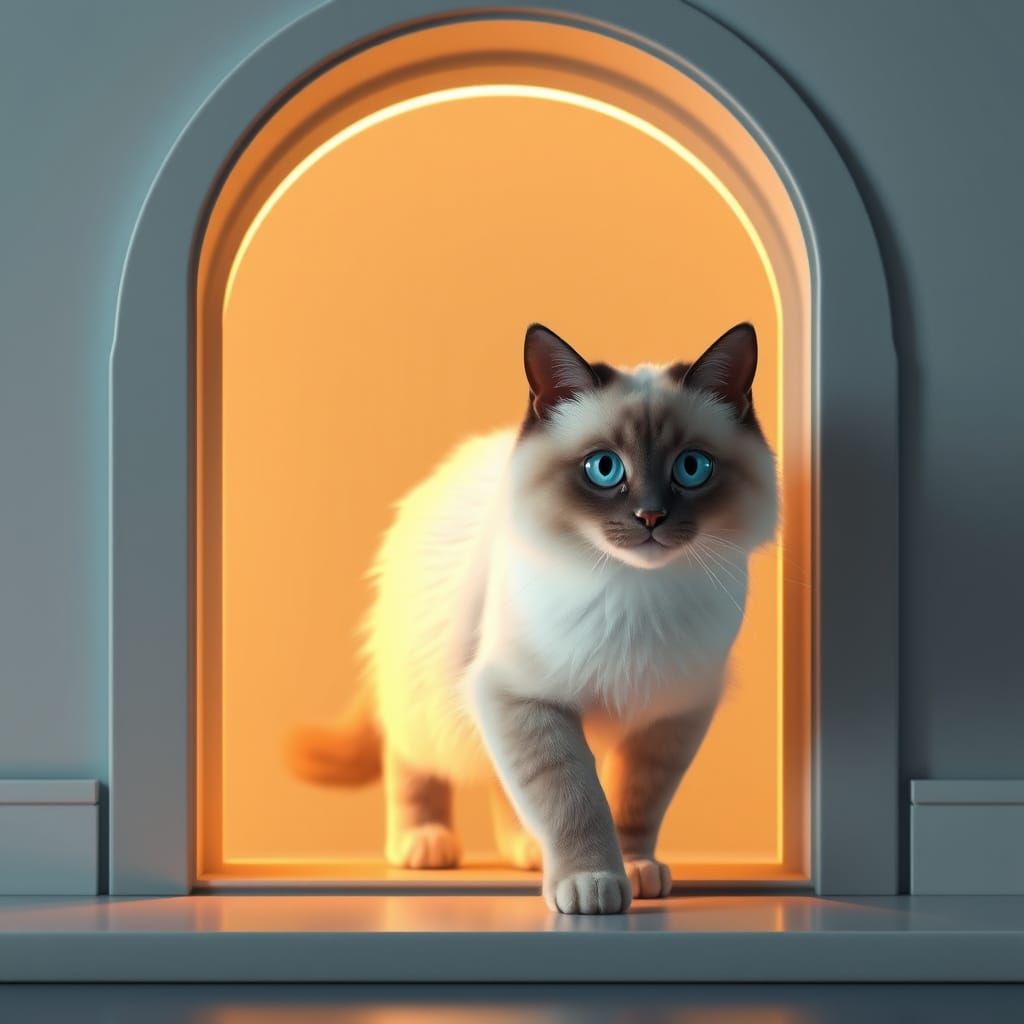 Modern Cat Door with Elegant Siamese Cat
